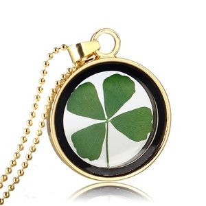Pressed Four Leaf Clover Pendant Luck Necklace